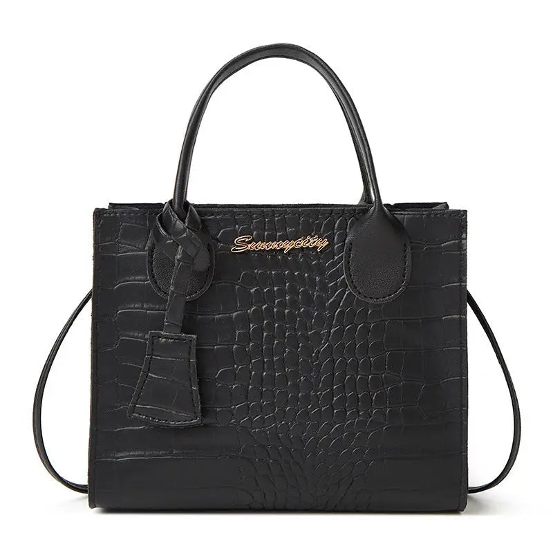 Crocodile Pattern Medium PU Horizontal Suitcase with Mobile Phone Pocket - Black