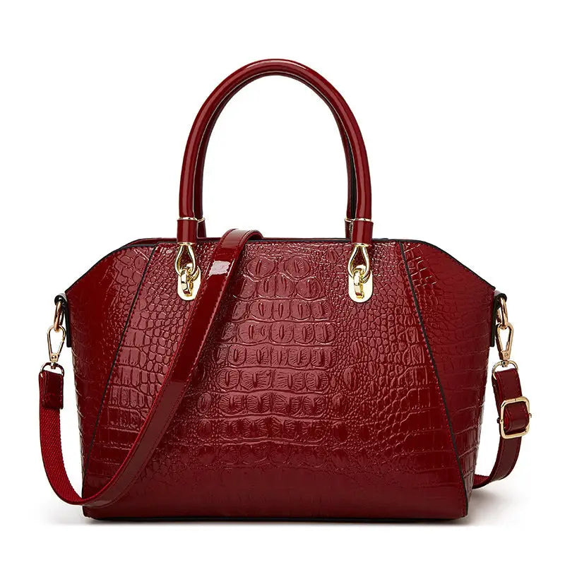 Crocodile Pattern PU Suitcase Shell Bag with Internal Zipper Compartments - Wine Red