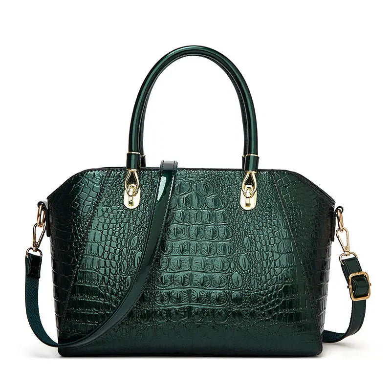 Crocodile Pattern PU Suitcase Shell Bag with Internal Zipper Compartments - Dark Green