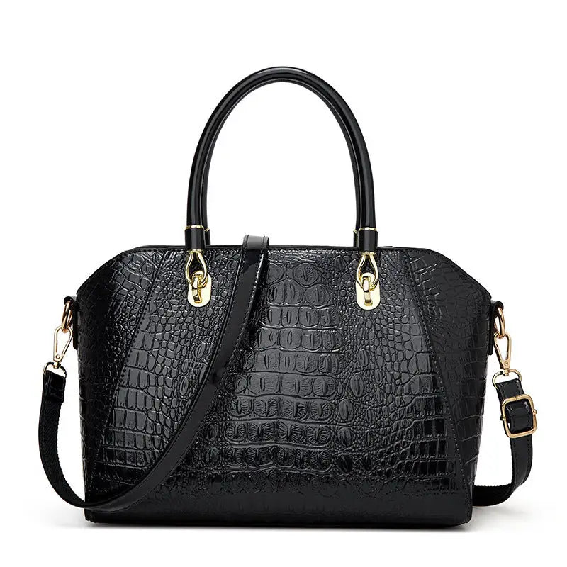 Crocodile Pattern PU Suitcase Shell Bag with Internal Zipper Compartments - Black