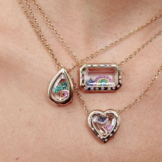Crystal Locket Open and Close Photo Box Pendant Necklace