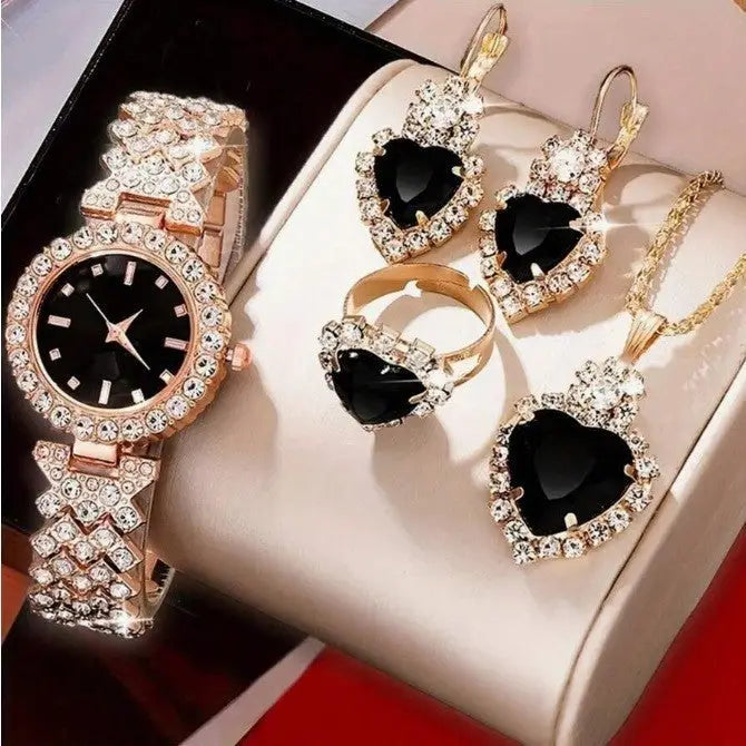 Crystal Quartz Watch Set with Crystal Embellishments