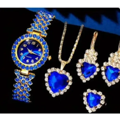 Crystal Quartz Watch Set with Crystal Embellishments - 4150D300 Blue