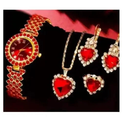 Crystal Quartz Watch Set with Crystal Embellishments - 4151D300 Red