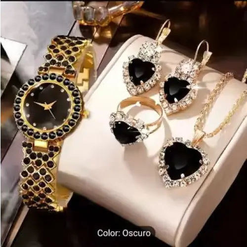 Crystal Quartz Watch Set with Crystal Embellishments - 4157D300 Black