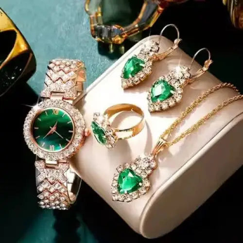 Crystal Quartz Watch Set with Crystal Embellishments - 441D300 Green