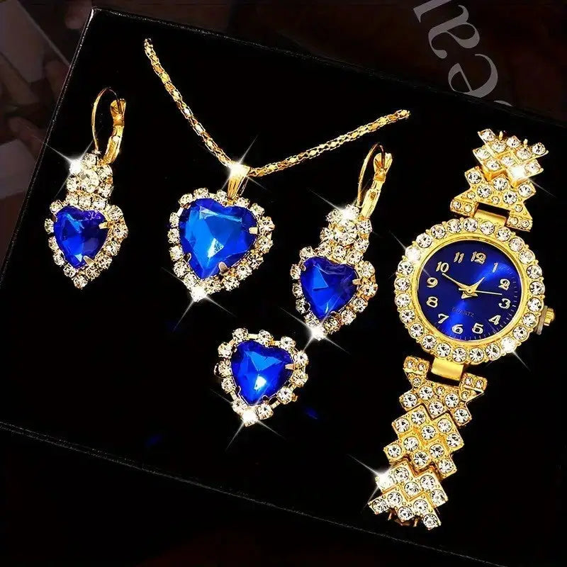 Crystal Quartz Watch Set with Crystal Embellishments - 443D300 Blue