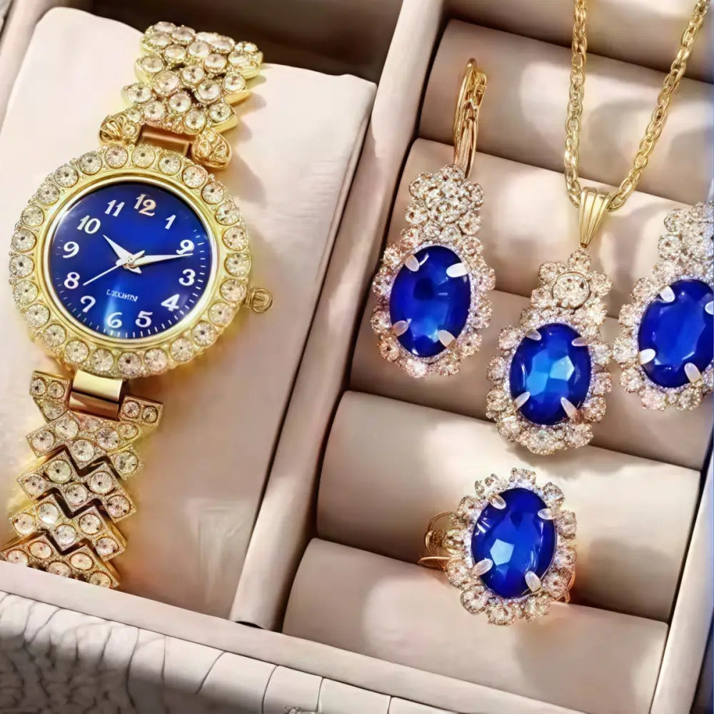 Crystal Quartz Watch Set with Crystal Embellishments - 443D301 Blue