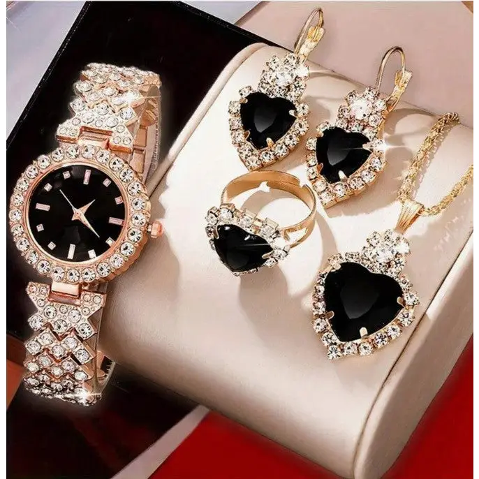 Crystal Quartz Watch Set with Crystal Embellishments - 450D300 Black