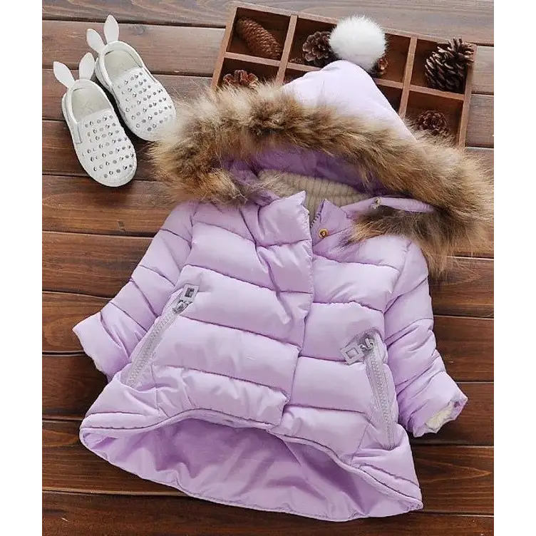 CuddleWrap: Hand-Stuffed Cotton Coat for Baby Girls - Light purple / 110cm