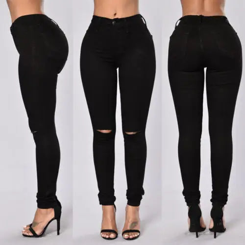 CurveCraft Women’s Ripped Jeggings with Bag Pocket - Black / S