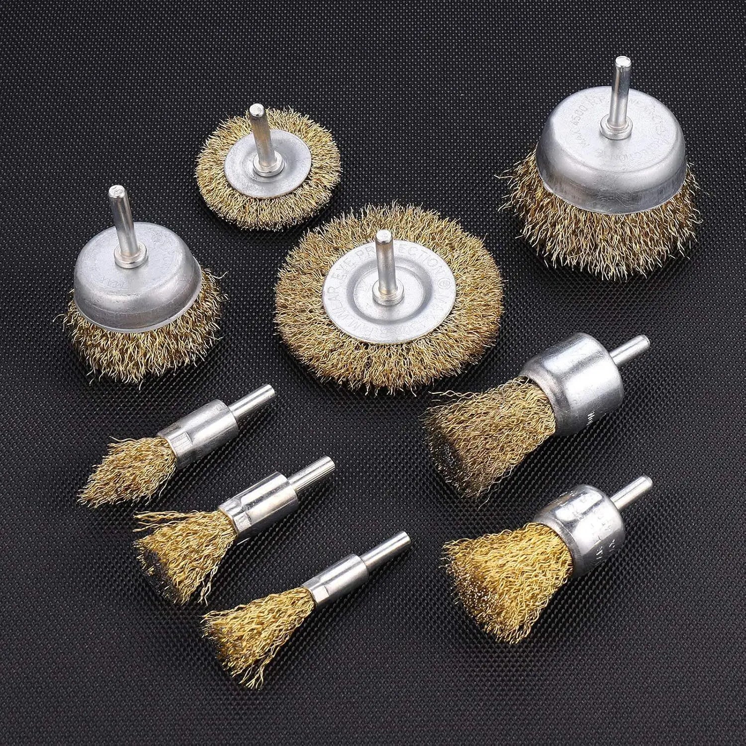 Steel Wire Grinding Brush Set 9 Pieces for Rust and Paint Removal