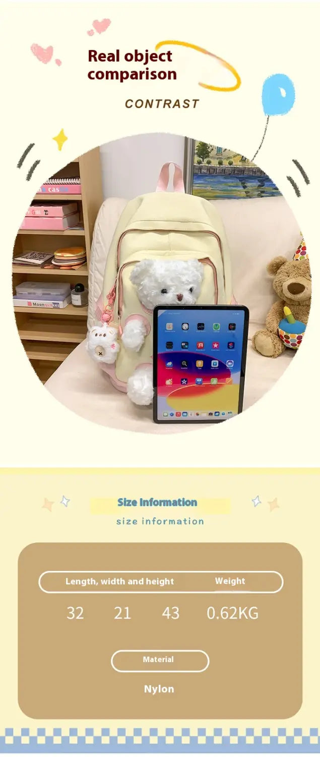 Cute Bear Schoolbag for Junior High and College Students