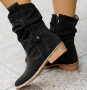 Suede Chic Western Mid-Calf Pointed Toe Boots - LauBelle Brand