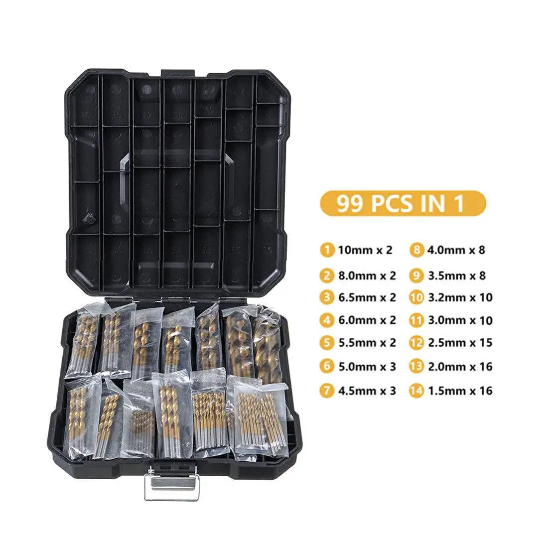 Merkloze titanium spiraalboorset van 99 stuks