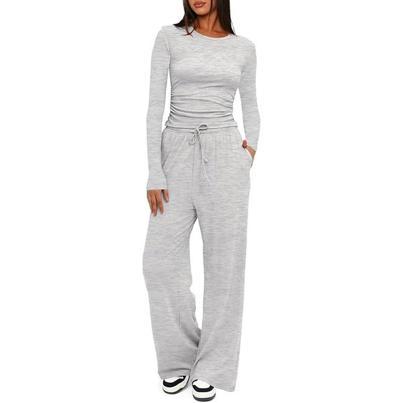 Chic Autumn 2-Piece Set: Long Sleeve Top & Wide Pants - LauBelle Brand