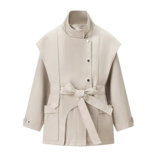 ChicStand Women's Belted Trench Coat with Collar - LauBelle
