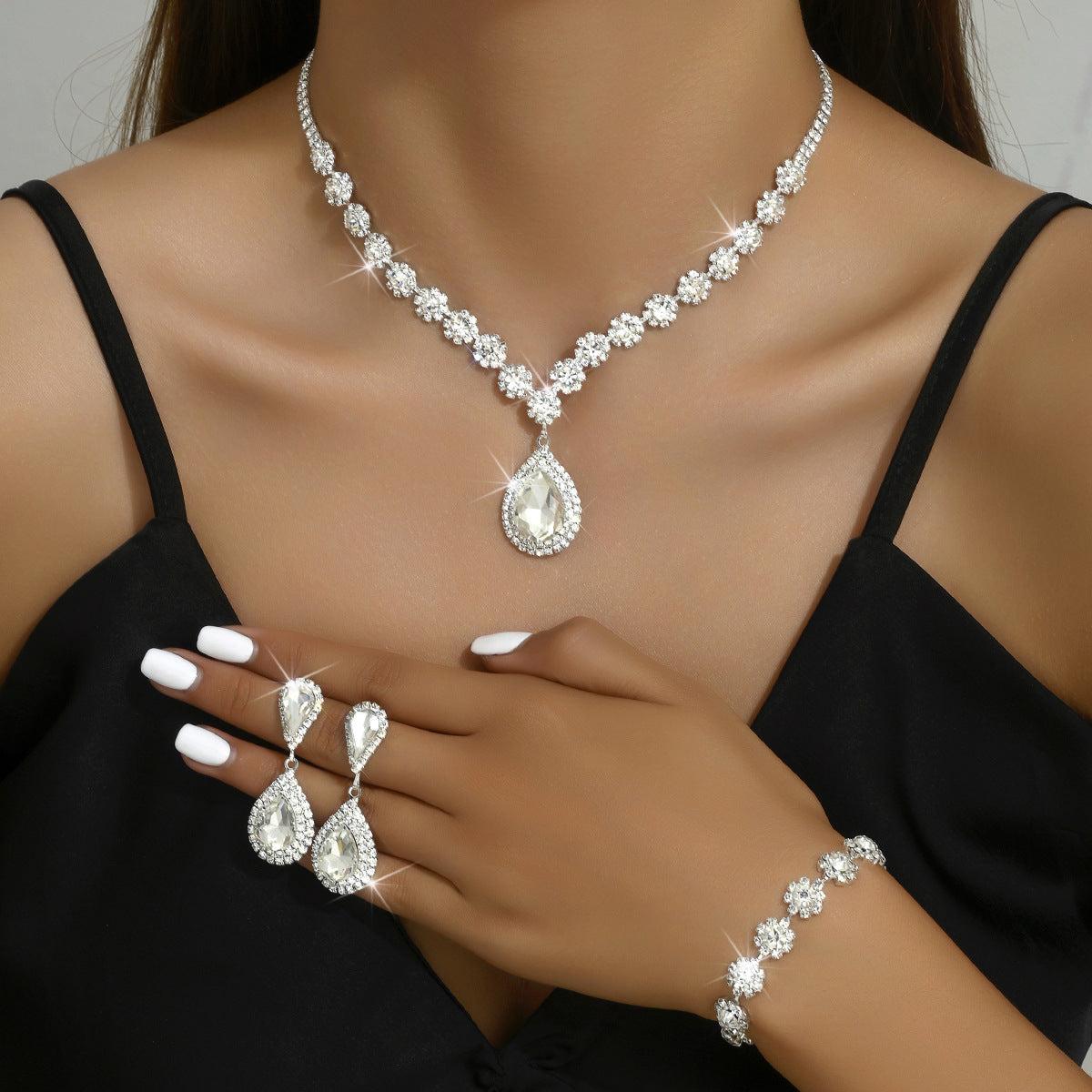 Bridal Glam 3-Piece Jewelry Set: Necklace, Studs, Bracelet - LauBelle