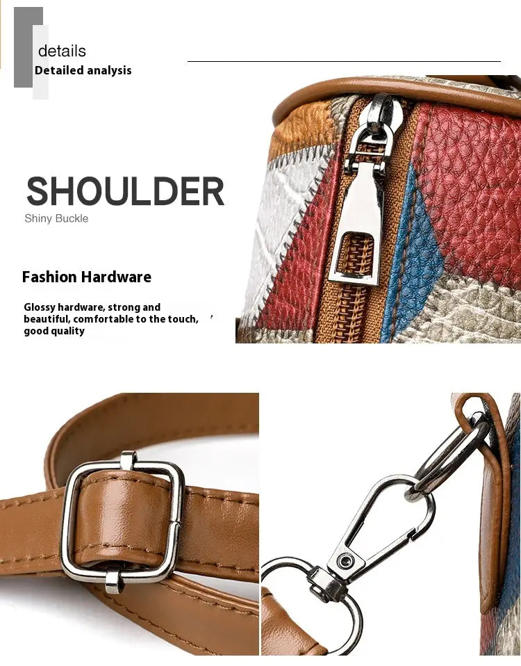 Zwarte en bruine PU Rhombus cilinder crossbody koffer