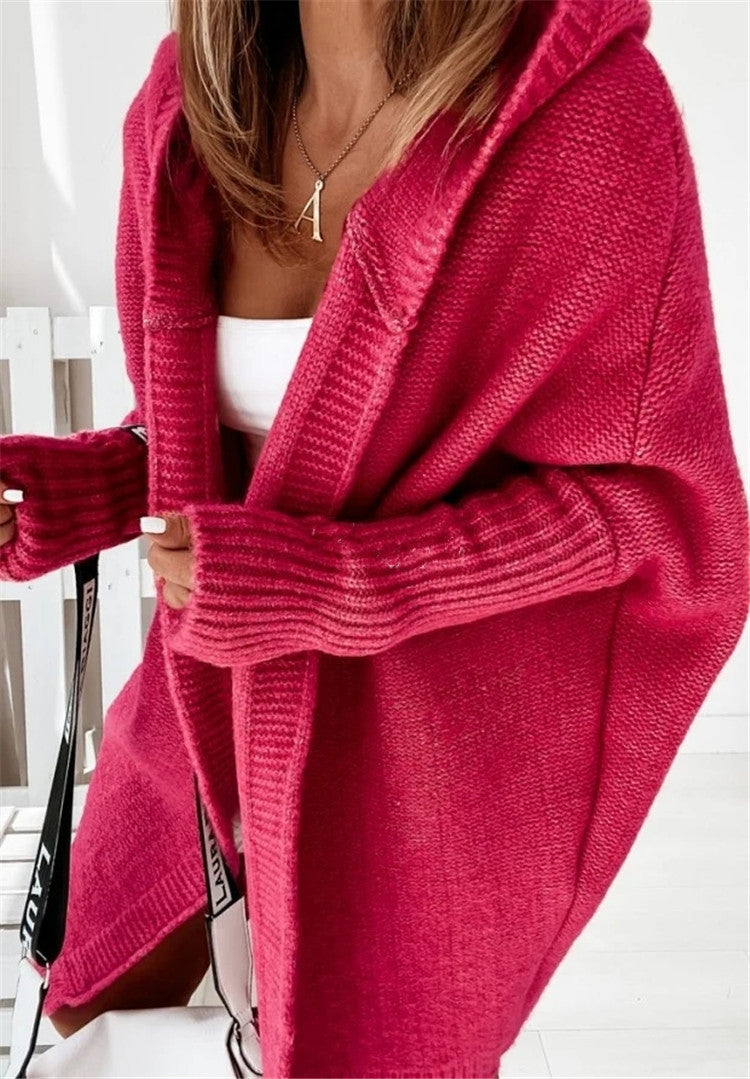 Chic Bat Sleeve Oversized Hooded Cardigan Sweater - LauBelle