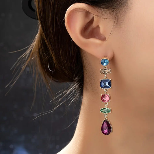 Dazzling Drop Earrings with Crystals and Pearls - Multicolor
