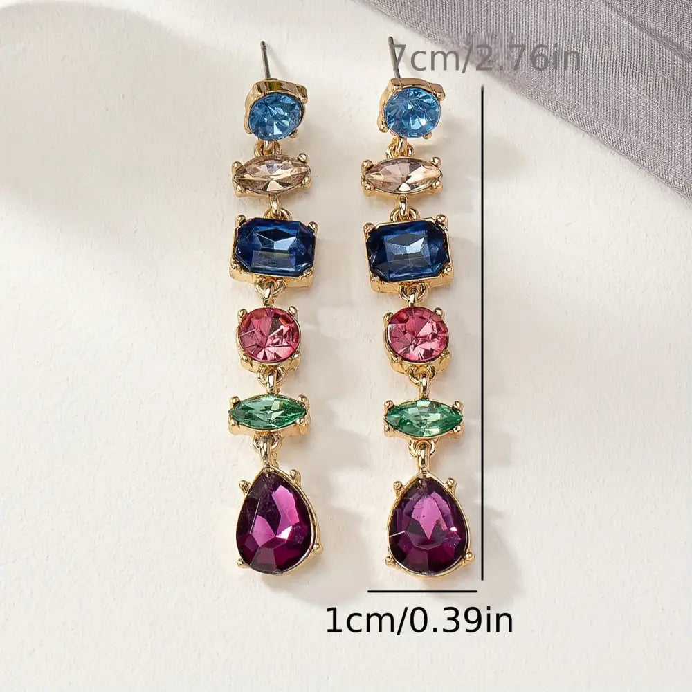 Dazzling Drop Earrings with Crystals and Pearls - Multicolor