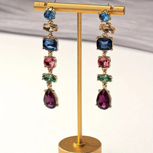 Dazzling Drop Earrings with Crystals and Pearls - Multicolor