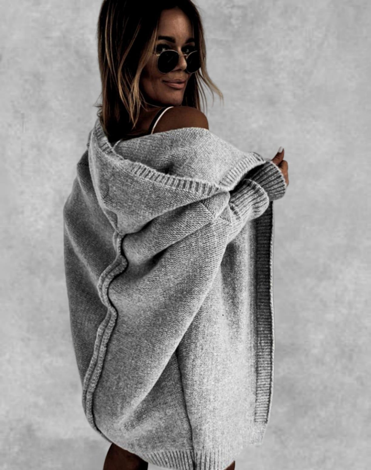 Chic Bat Sleeve Oversized Hooded Cardigan Sweater - LauBelle Brand