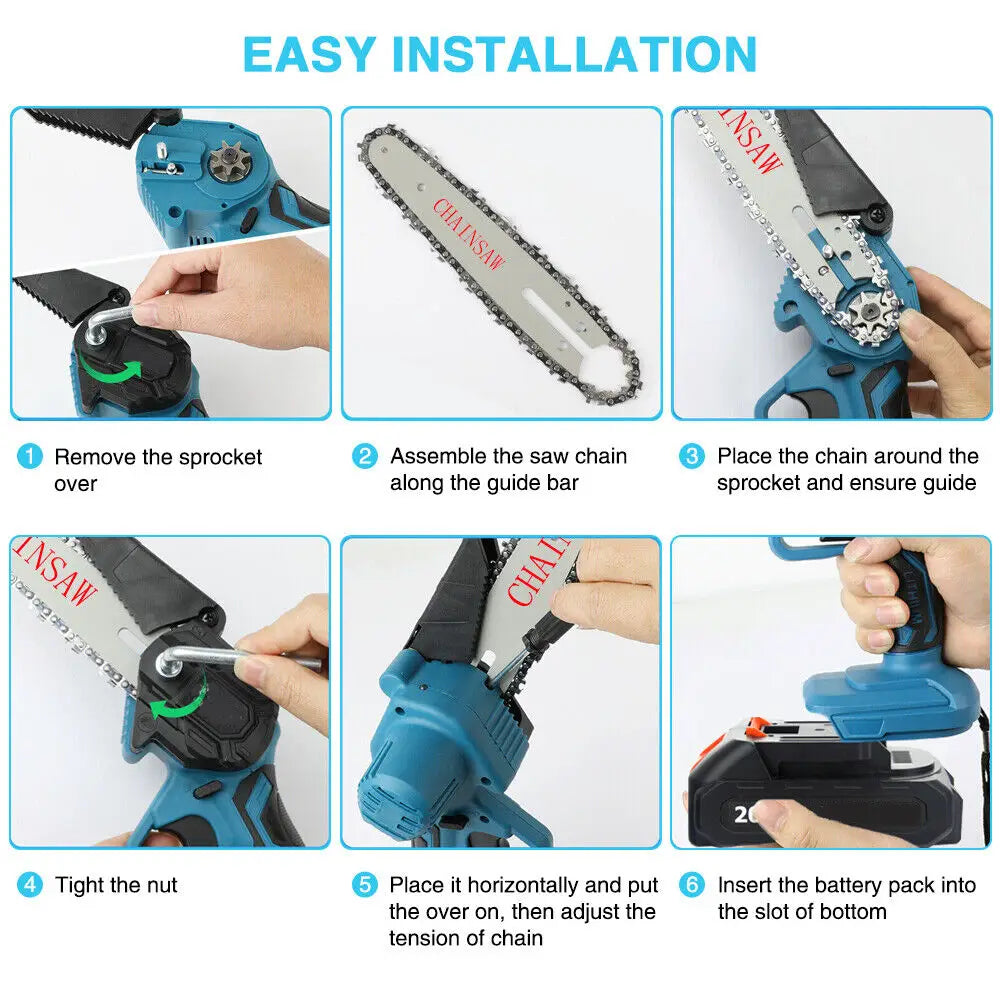 21V Mini Chain Saw Wireless Single Hand Saw for Wood Cutting 4 to 6 Inch