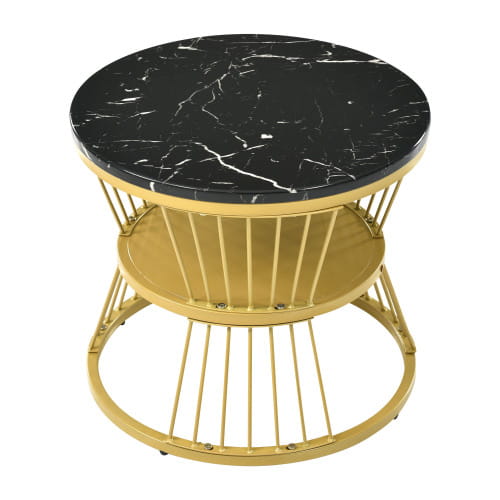 Moderne Nesting Coffee Table Set with Marble Veneer Round Design