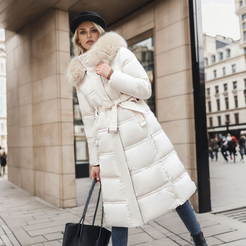 Fur Hooded Belted Winter Slim Long Coat for Women - LauBelle Brand