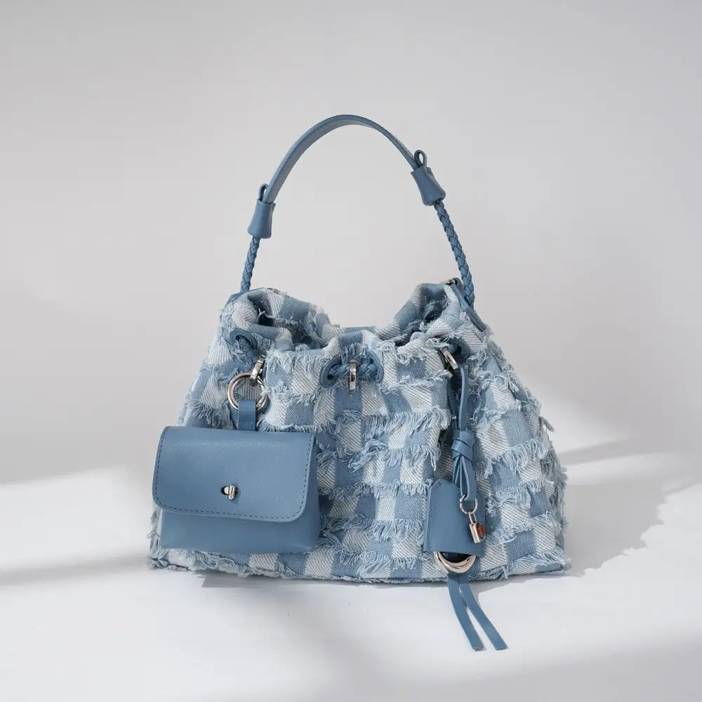 Denim and Leather Medium Soft Cowhide Shoulder Bag