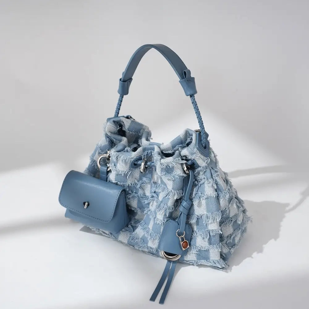 Denim and Leather Medium Soft Cowhide Shoulder Bag