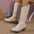 Women's Retro Pointed Toe Chunky Heel Solid Color Side Zipper Mid-calf Cowboy Boot - LauBelle