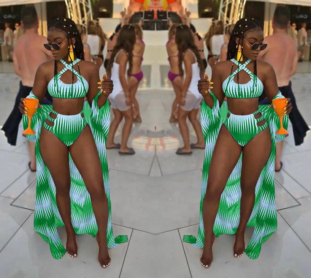 Digital Print Bikini Swimsuit Three Piece