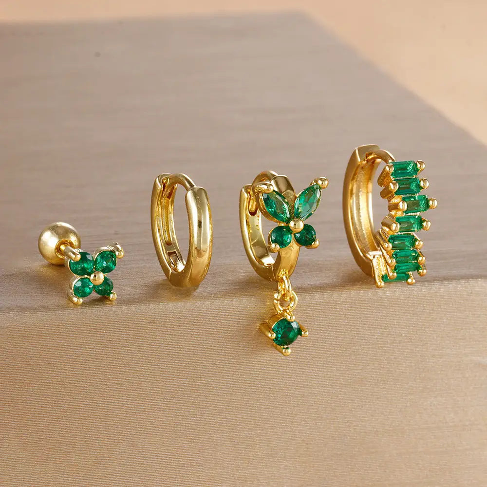 Diamond Butterfly Ear Set with Sparkling Diamonds - Golden Lvzuan