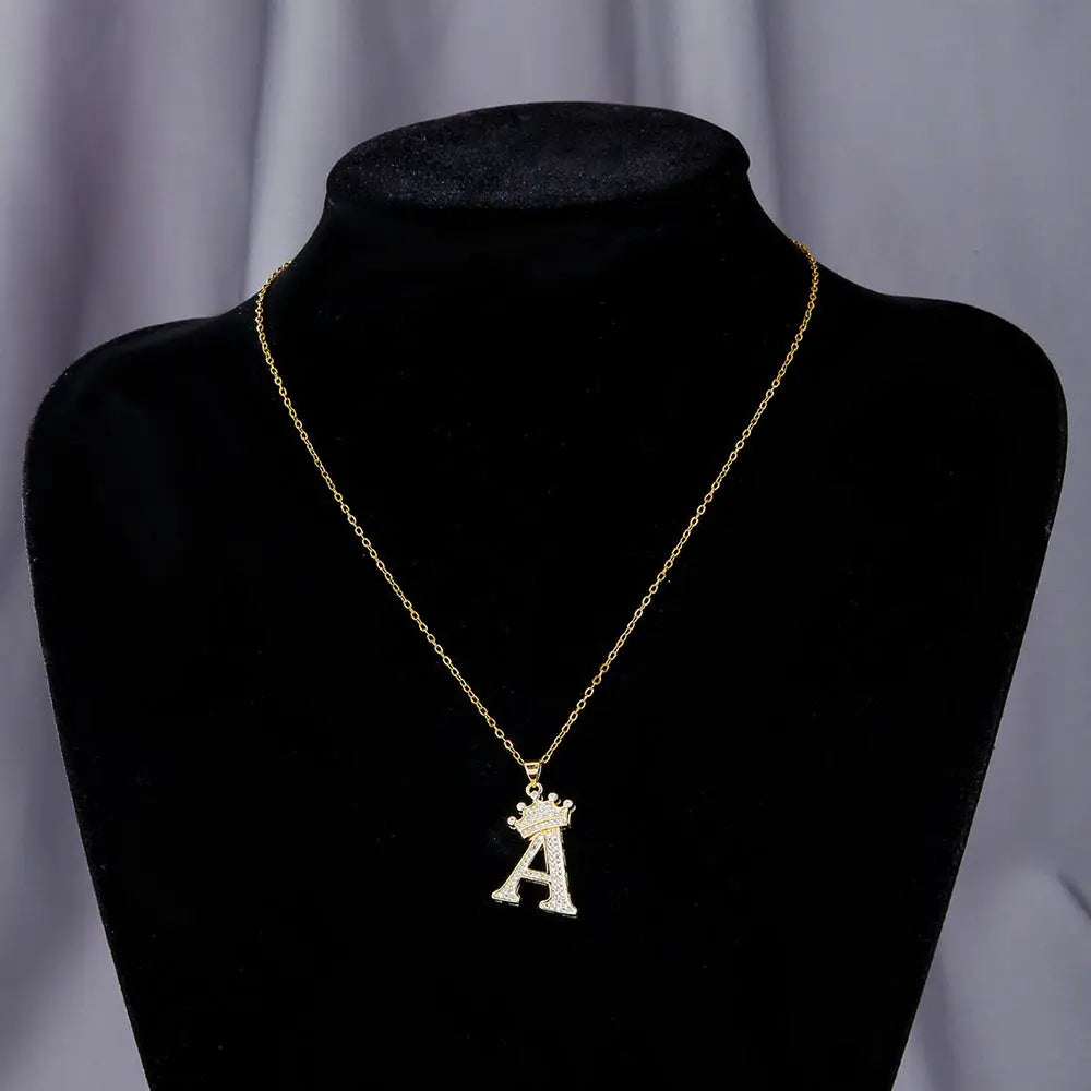Diamond Crown Letter Necklace Set - 4