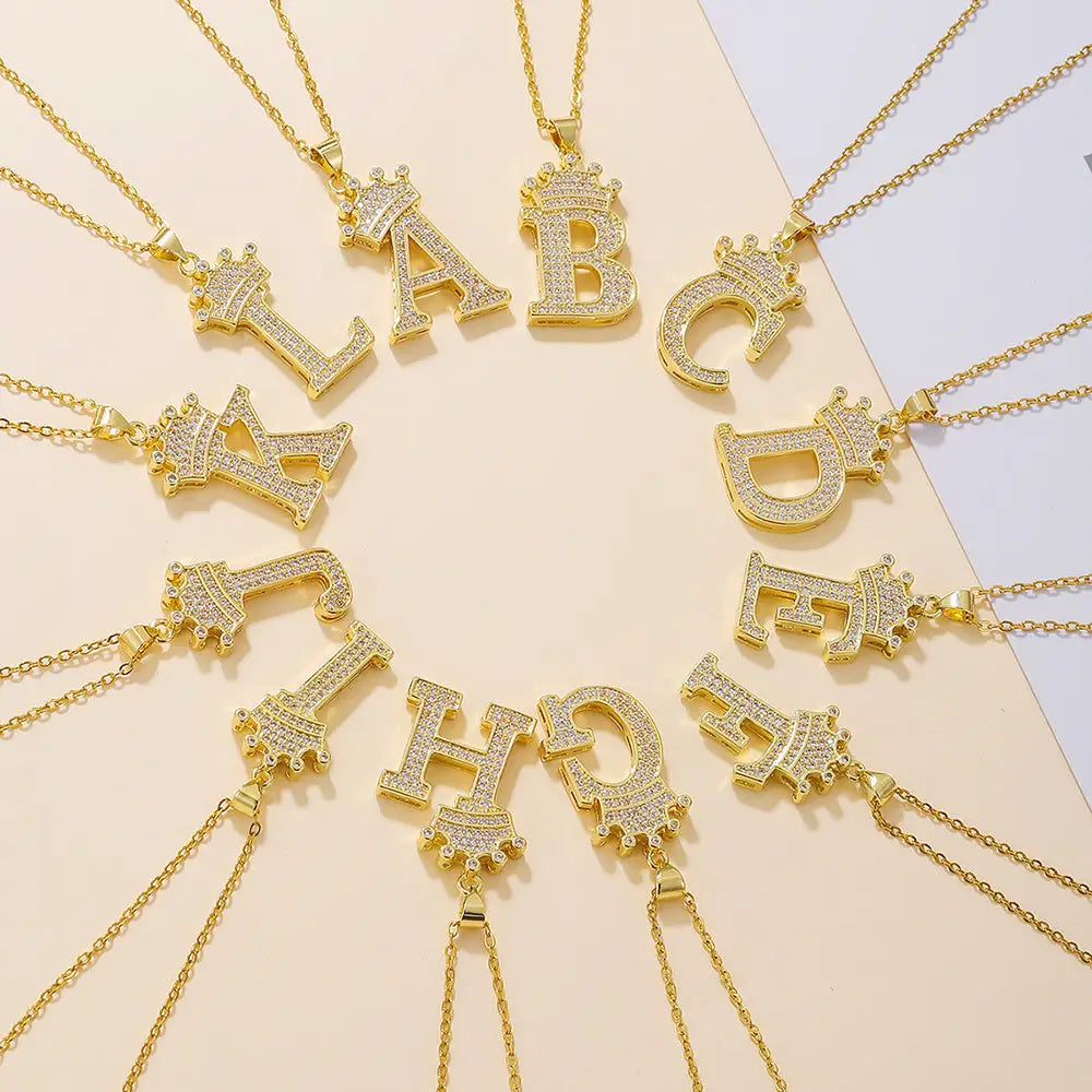 Diamond Crown Letter Necklace Set - 4