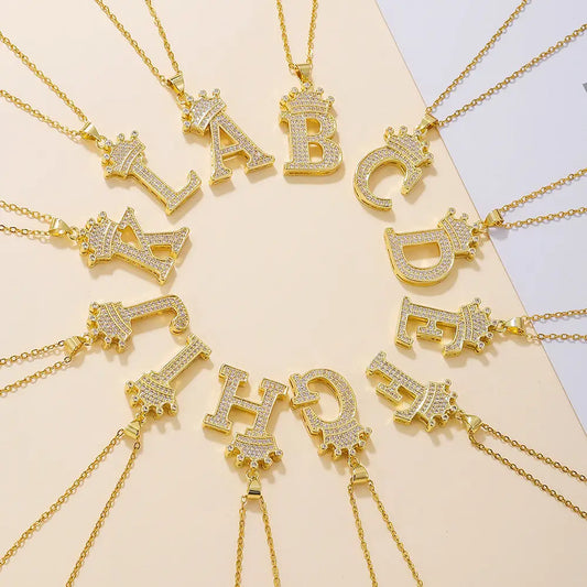 Diamond Crown Letter Necklace Set - 4