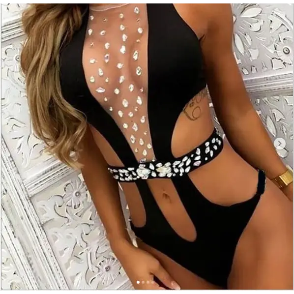 Diamond One-piece See-through Cutout Swimsuit