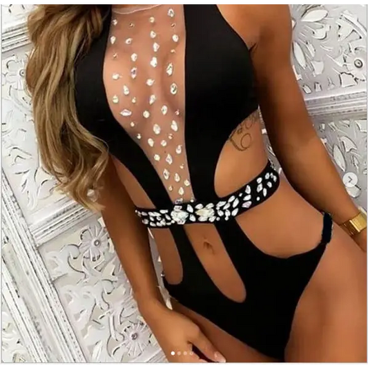 Diamond One-piece See-through Cutout Swimsuit