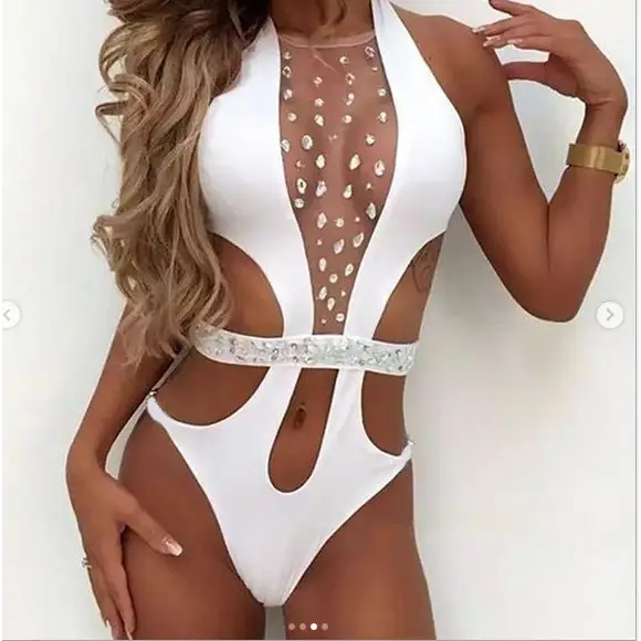 Diamond One-piece See-through Cutout Swimsuit - White / S