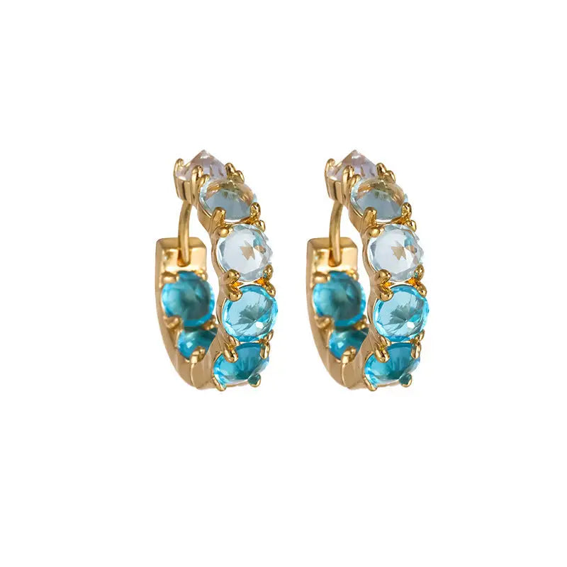 Diamond Square Lux Earrings - Lake Blue Gold Plated