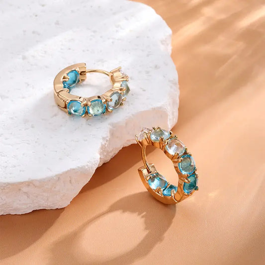 Diamond Square Lux Earrings - Lake Blue Gold Plated