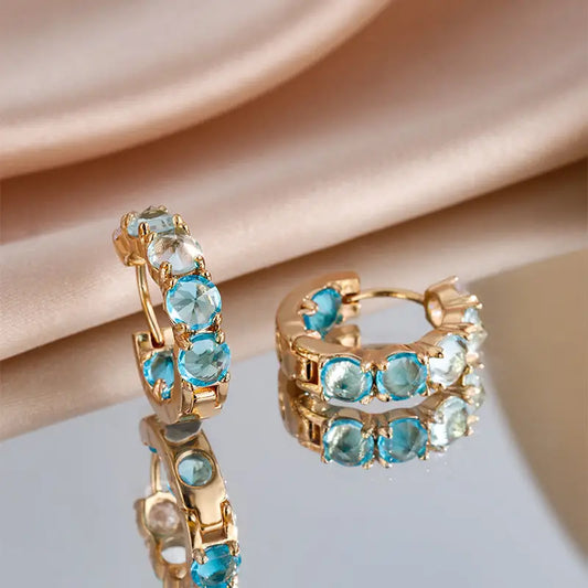 Diamond Square Lux Earrings - Lake Blue Gold Plated