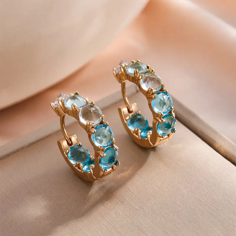 Diamond Square Lux Earrings - Lake Blue Gold Plated