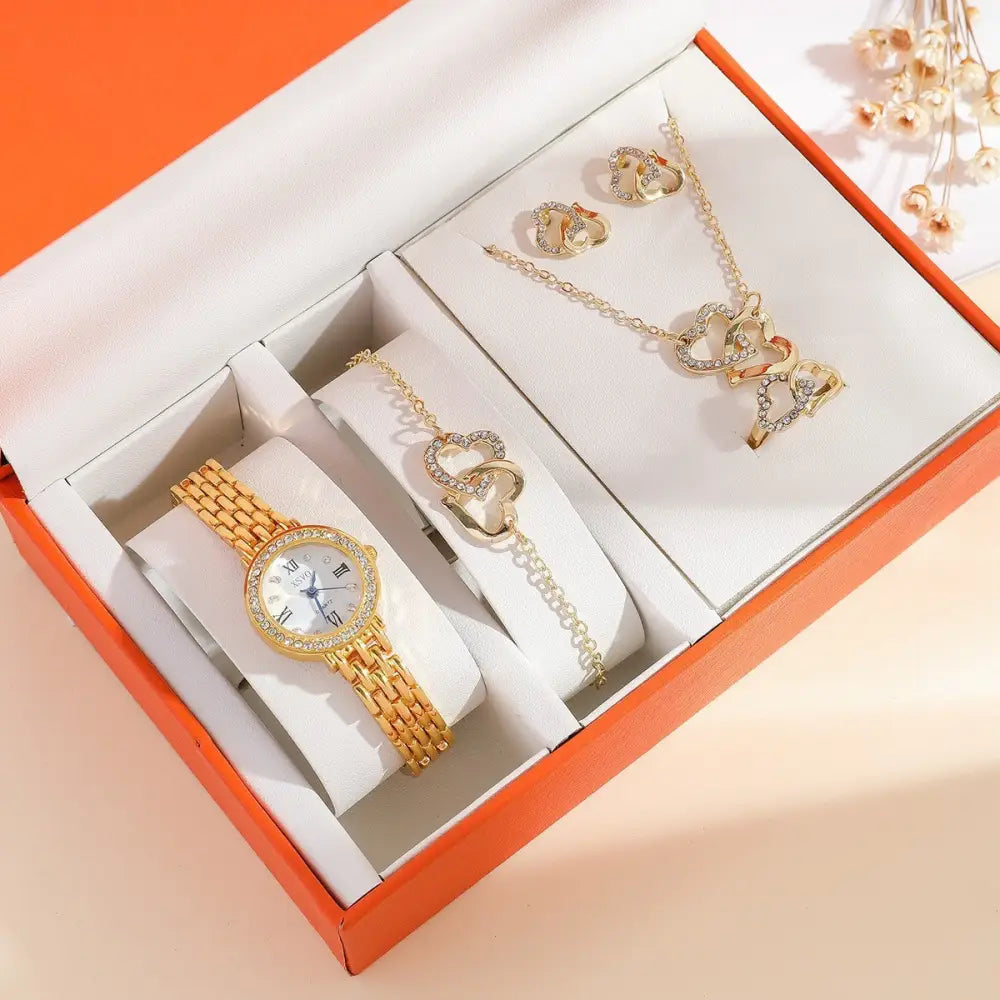DiamondEssence Fashion Watch with Sparkling Diamond Accents - Gold Watch Suit 1