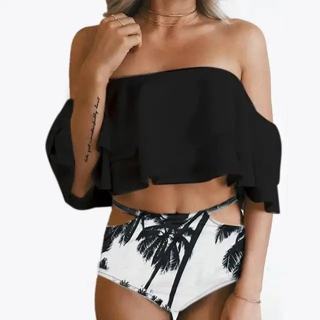 Double Layer Ruffled Swimsuit Print Shorts