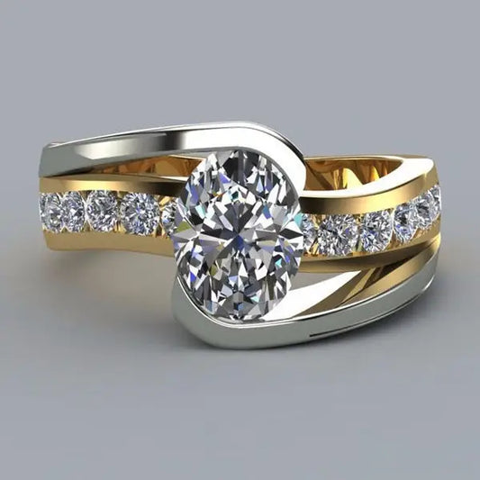 Duotone Elegance: Inlaid Goose Egg Ring - Real Gold Two Tone / No 6