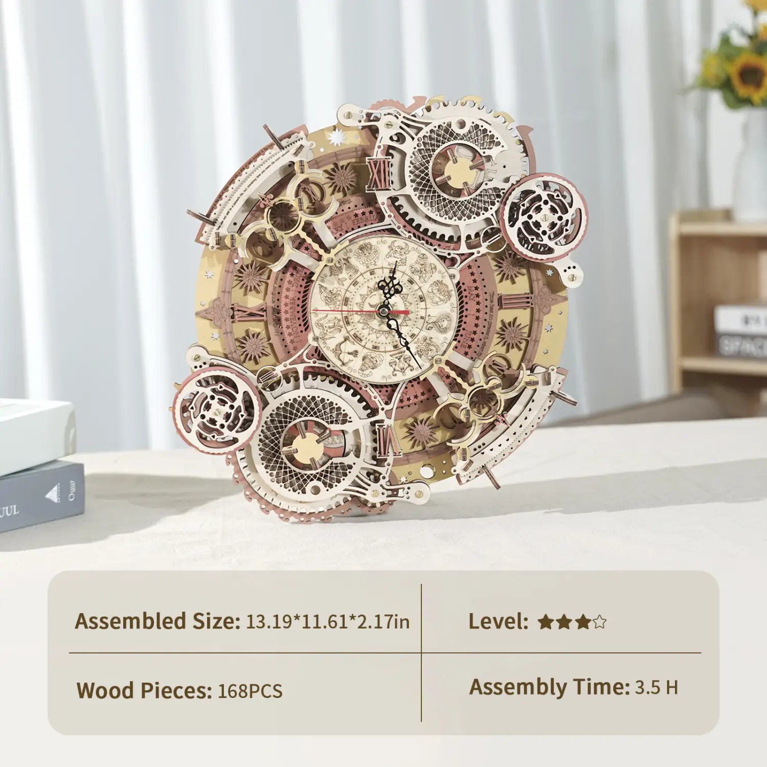 Zodiac Wooden Wall Clock Assembly Kit 168 Pieces